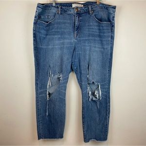 Torrid High Rise Straight Leg Distressed Blue Jeans Women’s Size 22R Raw Hem